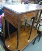 A GEORGE III MAHOGANY SINGLE DRAWER DROP-LEAF SIDE TABLE, ON SQUARE TAPERING LEGS TO CUP CASTORS, 28