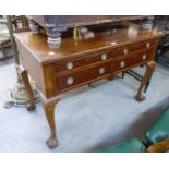 EDWARD VII MAHOGANY FOUR DRAWER SIDE TABLE, ON CABRIOLE LEGS TO BALL AND CLAW FEET, 44 1/2" (