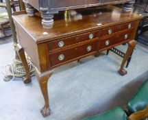 EDWARD VII MAHOGANY FOUR DRAWER SIDE TABLE, ON CABRIOLE LEGS TO BALL AND CLAW FEET, 44 1/2" (