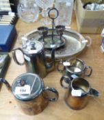 ELECTROPLATE, FOUR PIECE HOTEL TEA AND COFFEE SERVICE, OVAL, GALLERIED HORS D’OUVRES TRAY ON TWO