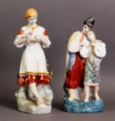 TWO MODERN RUSSIAN PORCELAIN FIGURES, one modelled as a couple in traditional dress, 10 ½” (26.