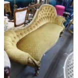 LARGE GOLD COLOURED VICTORIAN STYLE CHAISE LONGUE, ON CABRIOLE LEGS, 6' (183cm) WIDE