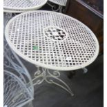 METAL CIRCULAR BASKET WEAVE EFFECT TRIPARTITE GARDEN TABLE, IN CREAM FINISH, 27 1/8" (69cm) diameter