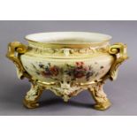 A ROYAL WORCESTER PEACH BLUSH JARDINIERE, or planter, with date marks for 1894, the bowl supported
