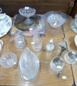 GLASS WARES- MOULDED FRUIT BOWL, BOXED SERVING PLATE, PAIR OF PRESERVE JARS WITH ELECTROPLATED