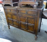 1930's JACOBETHAN OAK TWO DOOR CHIFFONIER ON BULBOUS TURNED LEGS, 4' (122cm) wide