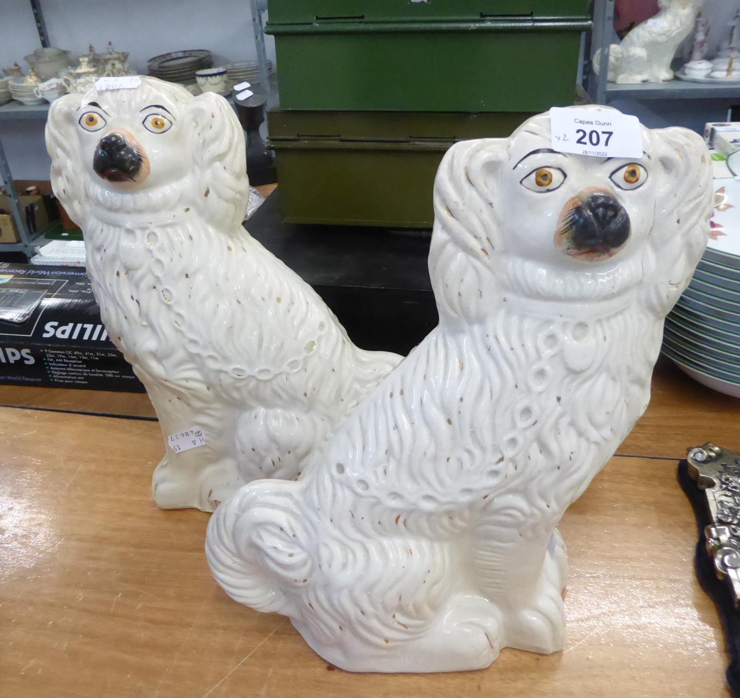 PAIR OF 1920's STAFFORDSHIRE CHIMNEY DOGS (2)