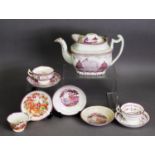 NINE PIECES OF NINETEENTH CENTURY SUNDERLAND LUSTRE TEA WARES, comprising: ROUNDED OBLONG TEAPOT AND