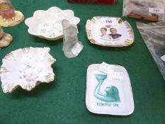 FROSTED GLASS FIGURE ‘LANGELINE’; BELLEEK CHINA DISH; HEREND OBLONG DISH ‘BUDAPEST SPA’ AND TWO