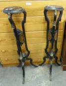 PAIR OF EARLY TO MID TWENTIETH CENTURY EBONISED ATHENIENNES, WITH GILT BRASS MOUNTS, 38" (96.5cm)