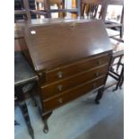 MID TWENTIETH CENTURY MAHOGANY BUREAU, ON CABRIOLE LEGS, 30 1/2" (77.5cm) WIDE