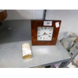 ADDISON & ROSS, LONDON, BATTERY MANTEL CLOCK WITH WALNUT SQUARE CASE, WITH EASEL SUPPORT; A GILT