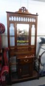 VICTORIAN HALL STAND WITH MIRROR BACK AND DRAWER AND CUPBOARD BELOW, WITH TURNED SIDE SUPPORTS