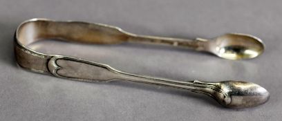 VICTORIAN PAIR OF FIDDLE AND THREAD PATTERN SILVER SUGAR TONGS, 6” (15.2cm) long, initialled, London