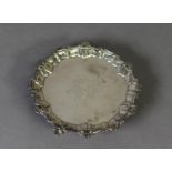 GEORGE II ARMORIAL CRESTED SILVER WAITER, of typical form with shell capped moulded border and