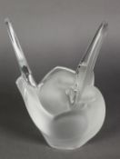 LALIQUE, FRENCH FROSTED GLASS FLOWER BOWL in the form of two doves and with two clear glass wings, 8