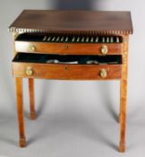 ADAMS STYLE MAHOGANY TWO DRAWER BOW FRONTED TABLE CANTEEN CONTAINING AN EIGHTY SIX PIECE PART