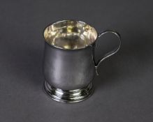 GEORGE II SILVER SMALL TANKARD BY J. GIBBONS, of footed baluster form with moulded base and high