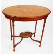 AN EDWARD VII SATINWOOD OVAL OCCASIONAL TABLE, with oval marquetry centre medallion, with