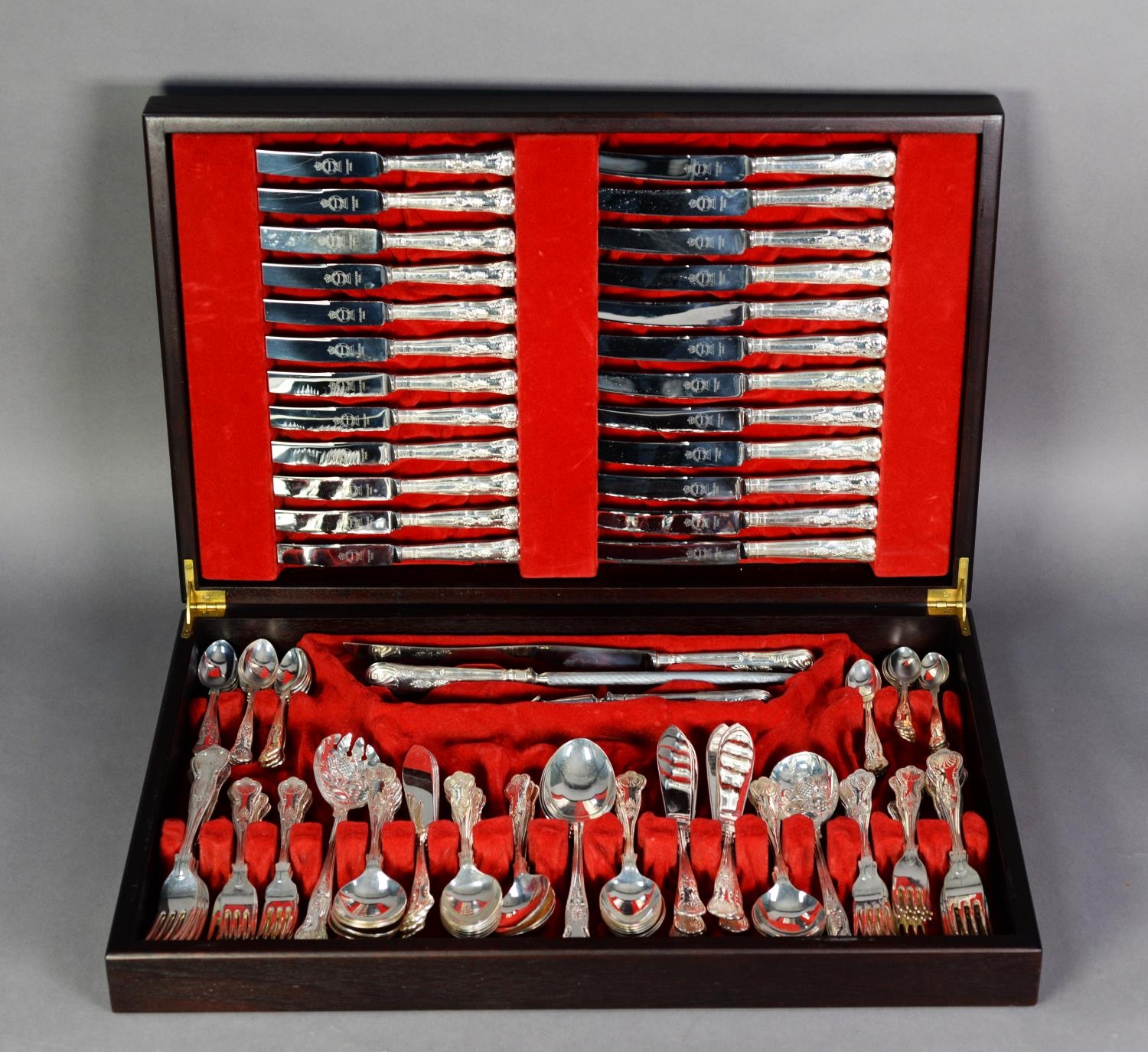 MODERN CASED 128 PIECE A1 QUALITY ELECTROPLATED CANTEEN KINGS PATTERN CUTLERY for TWELVE PLACE