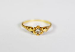 18ct GOLD RING with a small solitaire diamond, in floral setting, Birmingham 1919, 2.3gms, ring size