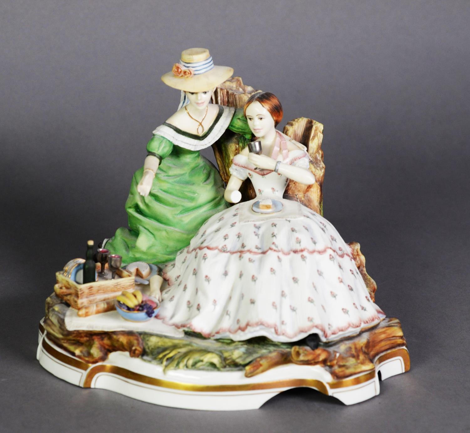 RONALD VAN RUYCKEVELT FOR ROYAL WORCESTER, PORCELAIN VICTORIAN SERIES GROUP, ‘The Picnic’ (base