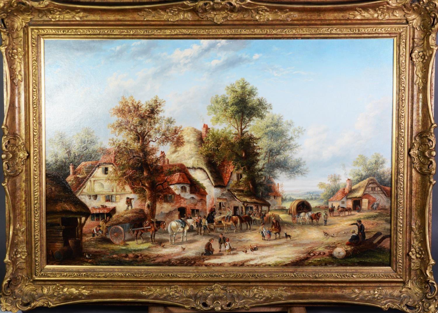 ATTRIBUTED TO EDWARD MASTERS (ACT. 1860-1880) OIL ON CANVAS c.1860 'A Busy Village Scene' c.1860, - Image 2 of 2