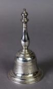 GEORGE II SILVER TABLE BELL, with slender turned baluster handle and moulded borders to the bell,