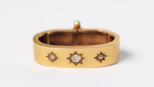 Victorian gold scarf ring, set with three small diamonds, 6.2 gms, (tests as 14ct)
