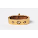 Victorian gold scarf ring, set with three small diamonds, 6.2 gms, (tests as 14ct)