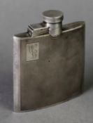 GEORGE VI ENGINE TURNED SILVER HIP FLASK BY WILLIAM NEALE & SONS Ltd, of curved form with initialled