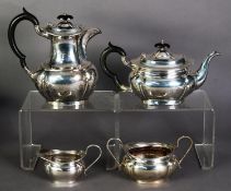 INTER-WAR YEARS SILVER FOUR PIECE TEA AND COFFEE SERVICE, of oval quatrelobate form, the tea and