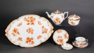 HEREND, HUNGARIAN HAND-PAINTED PORCELAIN TEA FOR TWO SET of 7 pieces, including the tray,