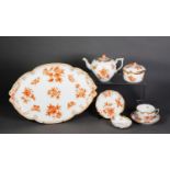 HEREND, HUNGARIAN HAND-PAINTED PORCELAIN TEA FOR TWO SET of 7 pieces, including the tray,