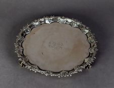 LATE VICTORIAN SILVER SMALL SALVER, of typical form with shell capped gadrooned border and volute