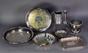 MIXED LOT OF ELECTROPLATE, comprising: CHASED CIRCULAR FRUIT DISH, with shell capped gadrooned