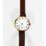GENT'S 9ct GOLD WRISTWATCH with mechanical movement, circular white roman dial with subsidiary