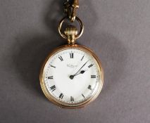 LADY'S WALTHAM 10ct GOLD FITTED OPEN FACED POCKET WATCH with keyless 15 jewels movement No 17329746,