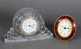 WATERFORD CUT GLASS MANTEL CLOCK with quartz movement, the arched shaped case with fan shaped