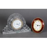 WATERFORD CUT GLASS MANTEL CLOCK with quartz movement, the arched shaped case with fan shaped