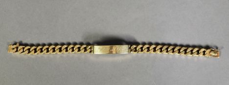 GENT'S 9ct GOLD HEAVY IDENTITY BRACELET with curved rectangular tablet and flattened curb pattern