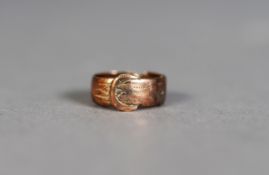 9ct GOLD BROAD BUCKLE RING, wriggle engraved, Chester hallmark 1916, 2.2gms (c/r shank cut and