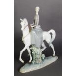 LLADRO, SPANISH PORCELAIN LARGE EQUESTRIAN GROUP, modelled as a young lady riding side saddle,