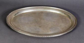 GERMAN SILVER COLOURED METAL (800 STANDARD) TEA TRAY, of oval form with moulded border, 17 ¾” x