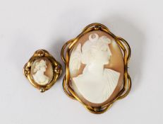 VICTORIAN CARVED OVAL SHELL CAMEO BROOCH depicting a winged angel's head, in pinchbeck frame, 2in (