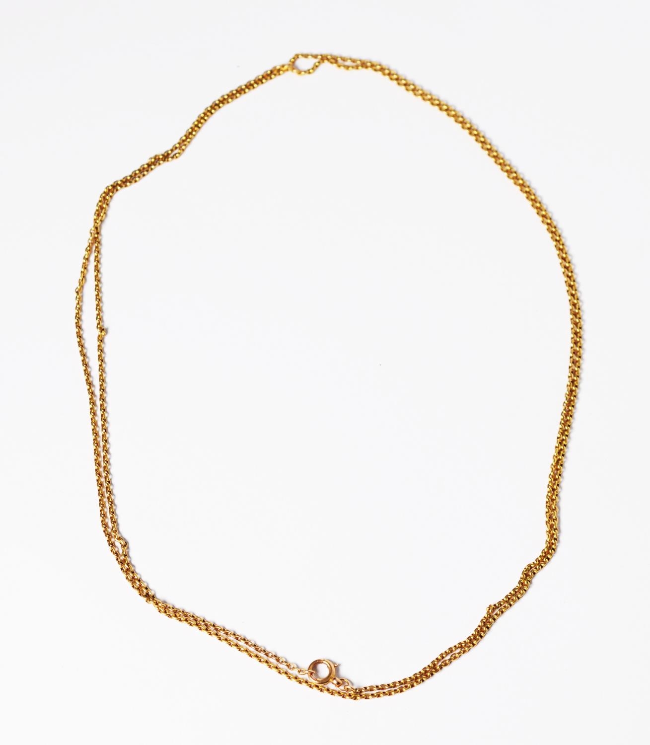 9ct GOLD LONG GUARD CHAIN with ring clasp, 52 1/2in (133.5cm) long, 16gms - Image 2 of 2