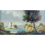 PAIR OF SMALL ITALIAN OIL ON CANVAS MEDITERRANEAN RIVER LANDSCAPES Signed SILAR c.1960 3" x 5" (7.