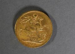 VICTORIAN 1885 GOLD FULL SOVEREIGN (image inverted verso) (EF)