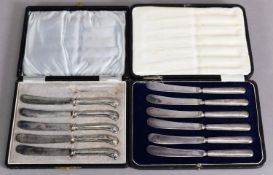 CASED SET OF SIX AFTERNOOOON TEA KNIVES WITH FILLED SILVER HANDLES, together with ANOTHER, PART
