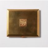 9ct GOLD POCKET CIGARETTE CASE, oblong with canted borders, all-over engine turned decoration, the